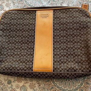 Coach Brown and Tan Toiletry Bag with Signature Monogram